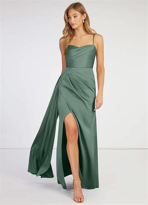 Azazie Bona Stretch Satin Dress Eucalyptus Bridesmaid Dresses Azazie CA