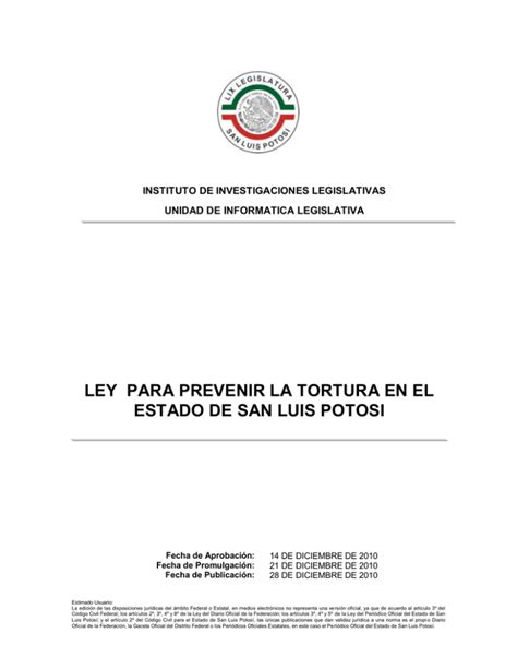 Ley Para Prevenir La Tortura En El Estado De San Luis Potosi