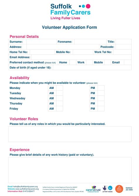 Free Printable Volunteer Application Templates Word Pdf Non Profit Form