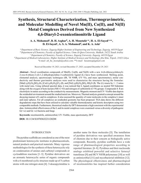 Pdf Synthesis Structural Characterization Thermogravimetric And Molecular Modelling Of