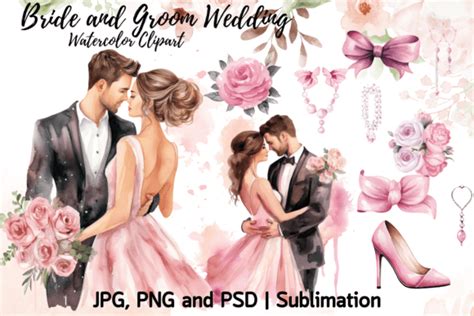 Bride And Groom Wedding Watercolor Graphic By Slinlashop · Creative Fabrica