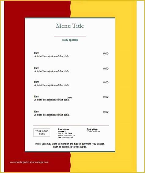 Free Menu Design Templates Of Menu Template Word | Heritagechristiancollege