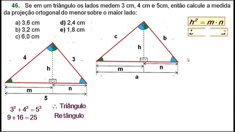 52 Triângulo Retângulo Relações Métricas Exercício 46 Youtube