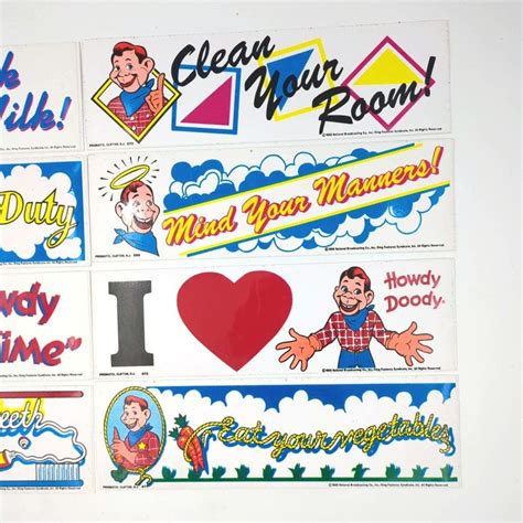 8 Vintage Howdy Doody Bumper Sticker Lot 1988 Clean Your Room Drink