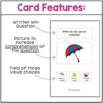 Answering WH Questions With Visuals Speech Therapy Autism Task Cards