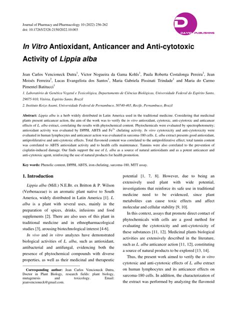 Pdf In Vitro Antioxidant Anticancer And Anti Cytotoxic Activity Of