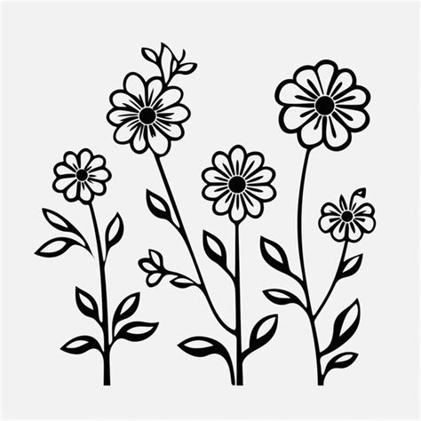 Un Dibujo En Blanco Y Negro De Flores Con Hojas Y Flores Generativas Ai