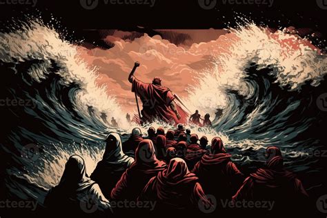 Illustration Of The Exodus Of The Bible Moses Crossing The Red Sea