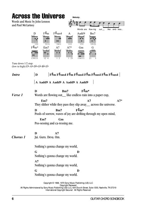 Across The Universe by The Beatles - Guitar Chords/Lyrics - Guitar ...