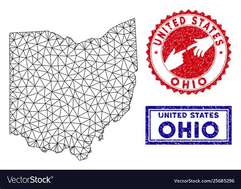 Polygonal Mesh Ohio State Map And Grunge Stamps Vector Image