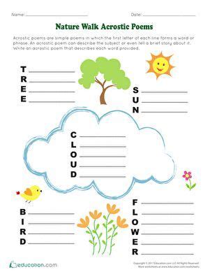 Nature Walk Acrostic Poems | Worksheet | Education.com | Acrostic poem, Acrostic, Homeschool writing