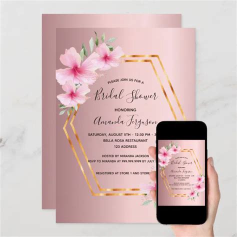 Blush Pink Floral Geometric Bridal Shower Invitation Zazzle