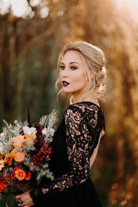 Chicago Fall Wedding Photos Black Wedding Dress Halloween Wedding Inspo Marissa Fall