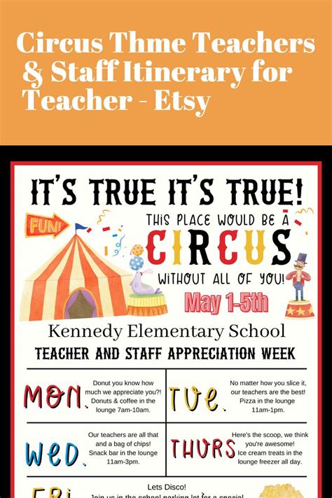 Circus Theme Teachers Staff Itinerary For Teacher Appreciation Week