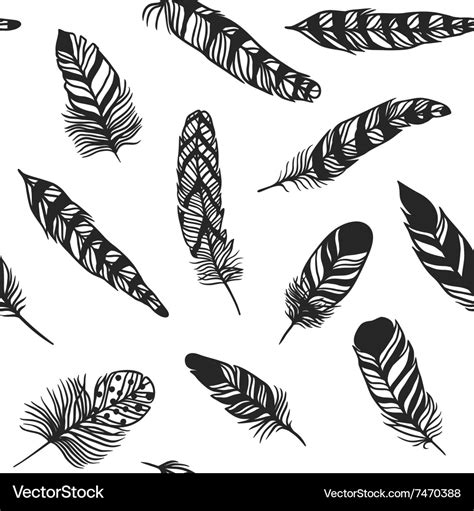 Boho Feather Hand Drawn Effect Style Royalty Free Vector