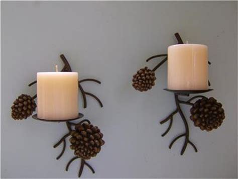 Pinecone Wall Sconce Pillar Candle Holder Set Pine Cone Ebay