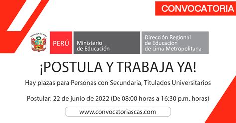 Convocatoria Direcci N De Educaci N Dre Lima Cas Plazas