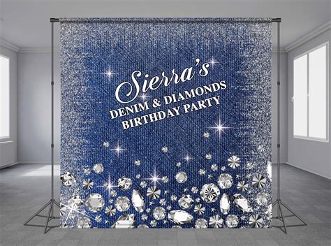 Denim And Diamonds Step And Repeat Birthday Backdrop Blue Jeans