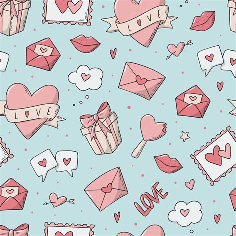 Premium Vector Valentines Day Seamless Pattern With Doodles On Blue