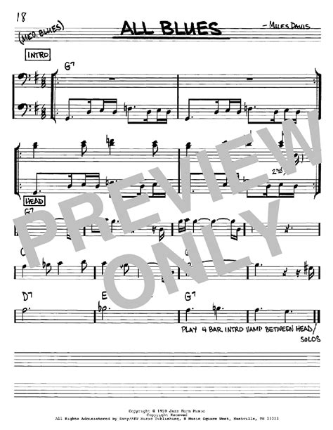 All Blues By Miles Davis Sheet Music For Real Book Melody And Chords