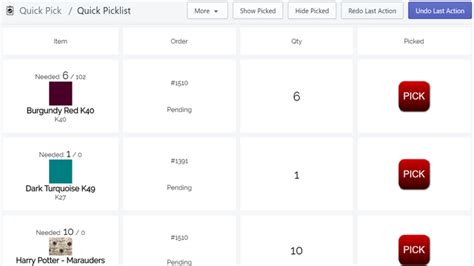 quick pick pick lists picklists  pick items quickly  fulfill