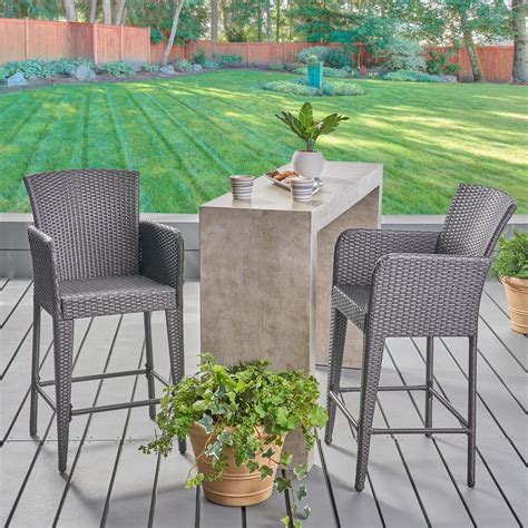 Noble House Anaya Gray Wicker Outdoor Bar Stools 2 Pack 304478 The