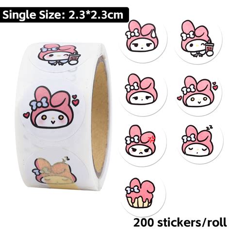 200Pcs Roll Cartoon Sanrio Sticker Cinnamoroll Melody Kuromi Pochacco