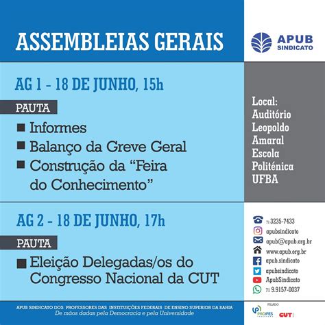 Apub Realiza Duas Assembleias Gerais Nesta Ter A Feira