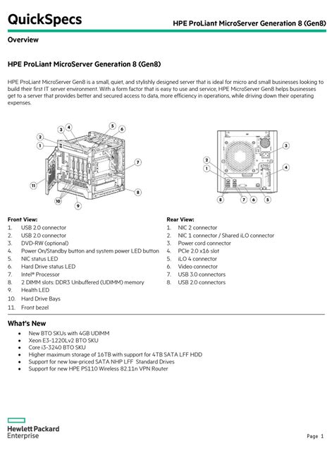 Hp Proliant Microserver Generation 8 Quickspecs Pdf Download Manualslib