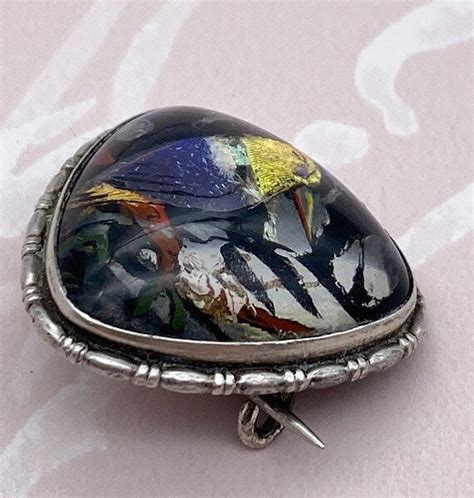 Antique Butterfly Wing Brooch Sterling Silver Trian Gem