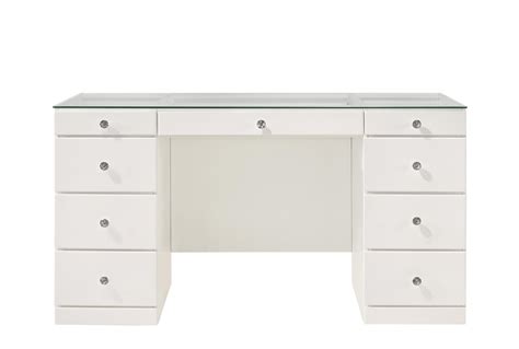 Ava White Glass Top 9-Drawer Bedroom Makeup Vanity Desk | Living Spaces