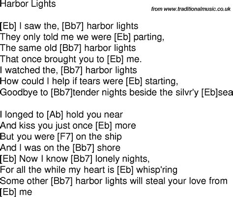 Old time song lyrics with guitar chords for Harbor Lights Eb