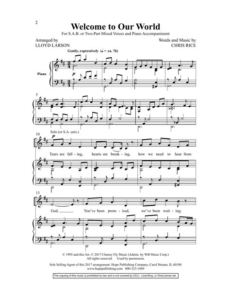 Chris Rice Welcome To Our World Arr Lloyd Larson Sheet Music Pdf