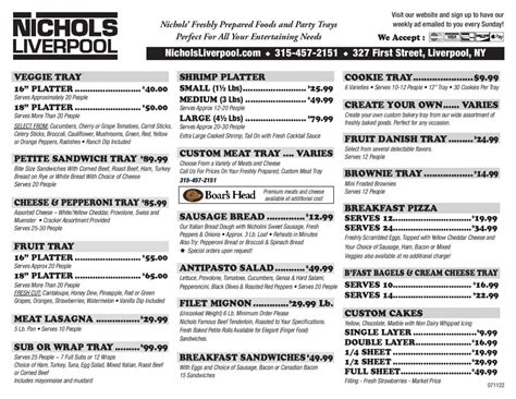 Catering Menu | Nichols Fresh Market