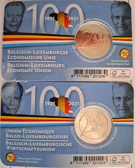 2021: Belgio 2 Euro 100° Unione economica Belgio e Lussemburgo in