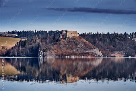 Beautiful Panoramic View To The Ruins Of Czorsztyn Castle Located In