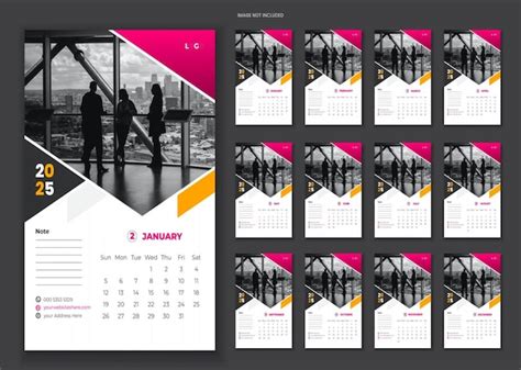 Premium Vector | 12month wall calendar design for 2025