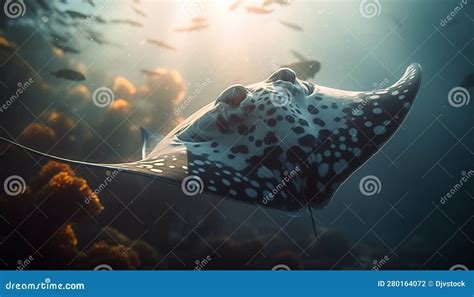 Majestic Turtle Swimming In Deep Blue Tropical Underwater Reef