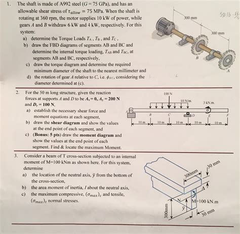 Solved The Shaft Is Made Of A992 Steel G 75 Gpa And Has