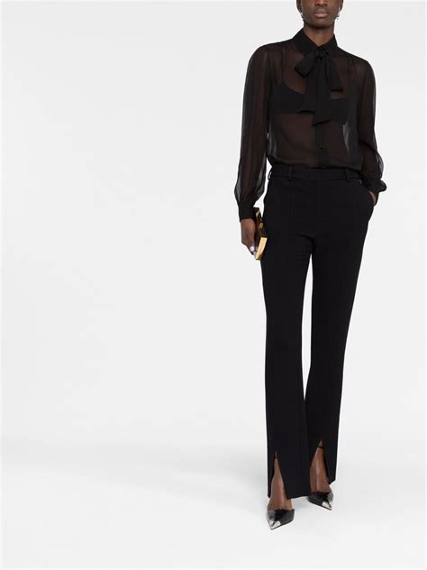 Saint Laurent Bow Detailed Sheer Silk Blouse Farfetch