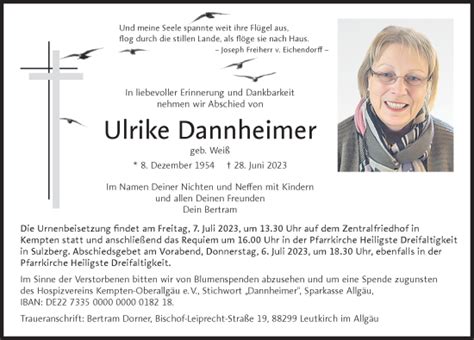 Traueranzeigen Von Ulrike Dannheimer Allg Uer Zeitung