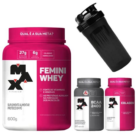 Kit Mulher Femini Whey G Baunilha Colageno Bcaa C Ps