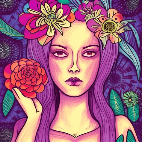 Vibrant Witchy Bohemian Woman Flowers Illustration Creative Fabrica