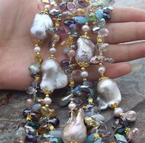 Multi Color Crystal Mm Purple Keshi Pearl Necklace Ebay