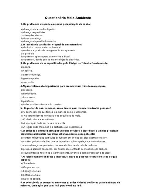 Questionário Meio Ambiente | PDF