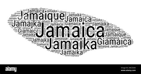 Black And White Word Cloud In Jamaica Shape Simple Typography Style