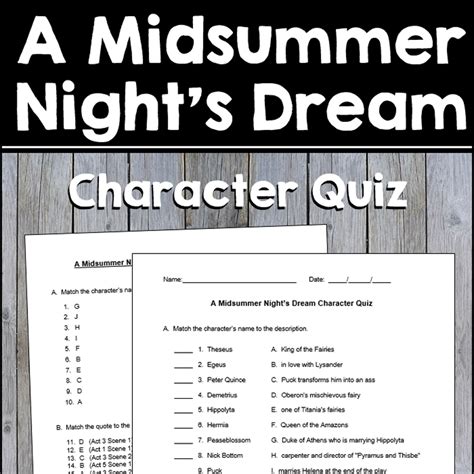 A Midsummer Nights Dream Character Quiz With Answer Key Made By Teachers Midsummer Nights