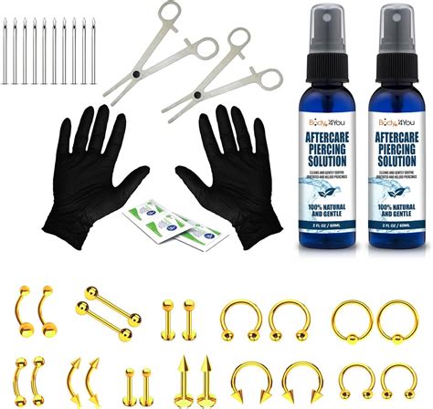 Amazon BodyJ4You 38PC Body Piercing Kit Aftercare Saline Cleanser