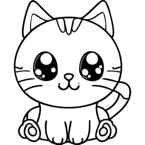 Página Para Colorear De Gato Kawaii Vector Premium