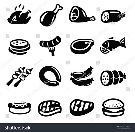 Vector Black Meat Sausage Icon Set Stock Vector (Royalty Free ...